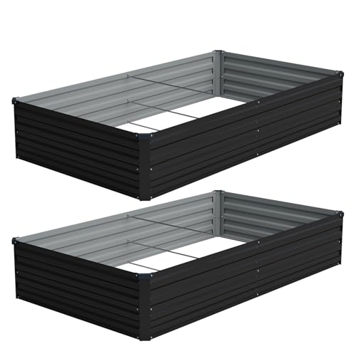 2PCS 8x4x1ft Galvanized Raised Garden Beds Kit (Black / 8x4x1FT(2PCS))