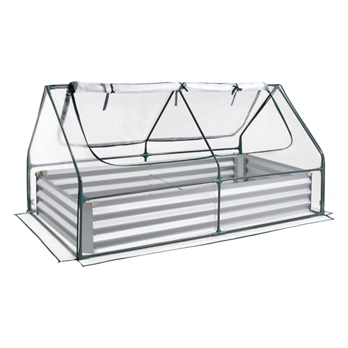 6x3x1FT Metal Raised Garden Bed with Greenhouse Cover (Silver / 6x3x1 FT)