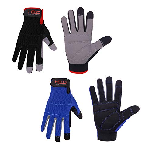 Work Gloves for Men & Women (Black & Blue (2 Pairs) / Medium)