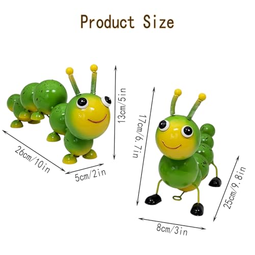 Metal Caterpillar Statue Yard Art Garden Decor (Green)