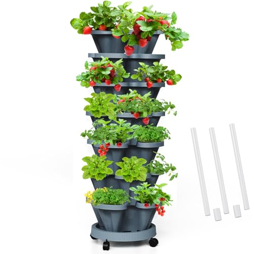 Strawberry Vertical Planters Tower Garden (Dark Grey / 7 Tier-1 Pack)