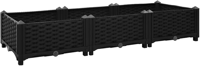 Raised Garden Bed 47.2"x15.7"x9.1" Polypropylene Planter Outdoor Garden Raised Bed Black Elevated Planter Box for Flowers, Vegetables, Herbs and Plants