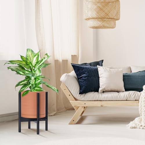 Terracotta Pot with Ebony Wood Stand (10 Inch / Terracotta Pot + Ebony Stand)