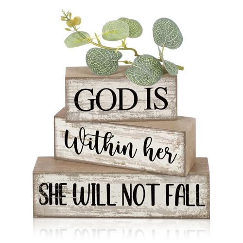 4 Pcs Wooden Blocks Christian Faith Signs for Women Home (Cow)