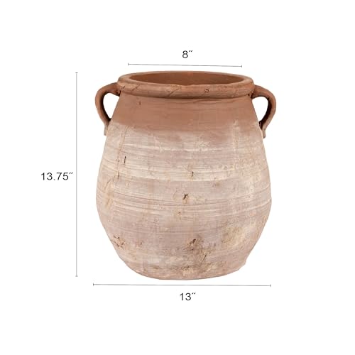 Large Orange & Whitewashed Terracotta Urn (Orange and Whitewashed)