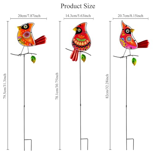 Set of 3 Cardinal Stained Glass Decorative Garden Stakes (Cardinal)