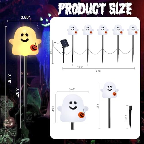 Solar Halloween Ghost Pathway Lights (Warm White Pumpkin Ghost / 10-Pack)