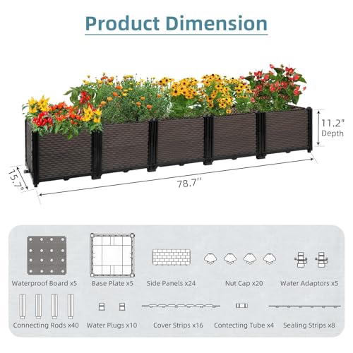 Large Raised Planter Box Outdoor Self Watering 78.7"x15.7"x14.2" (L 79"xW 16"xH 14")