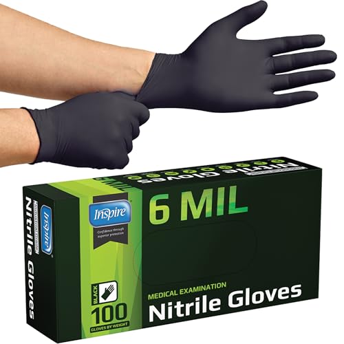 Heavy Duty 6 Mil Nitrile Chemical Resistant Medical Cooking Cleaning Disposable Gloves (Small / Black 6mil Box of 100)