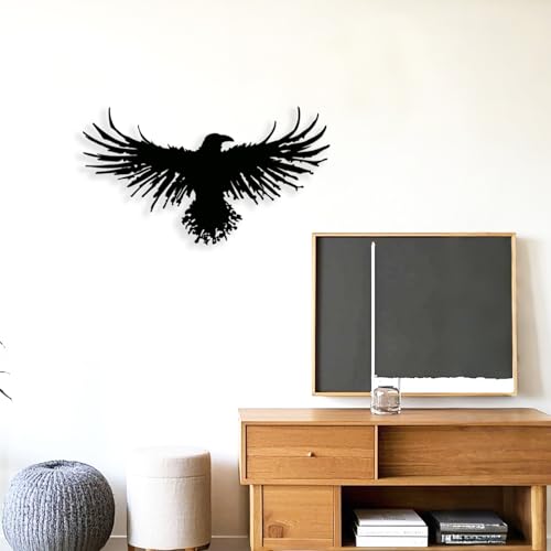Metal Viking Raven Wall Art Norse Mythology Crow Wall Decor with Gothic Metal Wall Sculpture Suitable for Living Room Bedroom Indoor Outdoor Garden Home (23.3"L x 13"W)