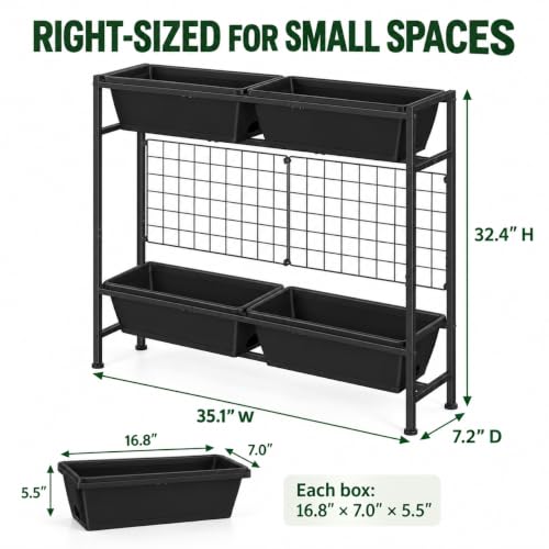 Raised Garden Bed 32" Tall Elevated Planter Boxes with Trellis & Legs (Black)
