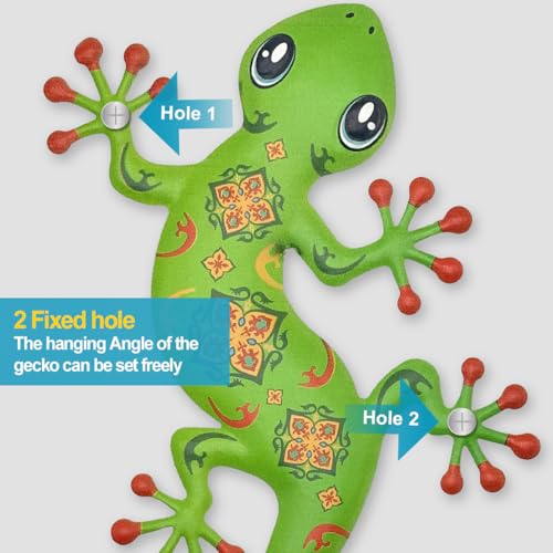 4 Pcs Metal Gecko Outdoor Wall Art Hanging Sculpture Decorations (Colorful-a)