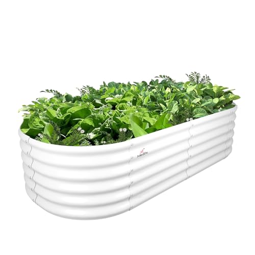 Anleolife 6x2x1.5ft Oval Galvanized Raised Garden Bed (Oval Round White / 6×2×1.5ft Tall)