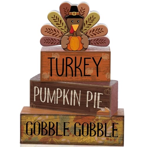 4 Pcs Thanksgiving Turkey Decor Wooden Fall Table Decorations (Classic Turkey)