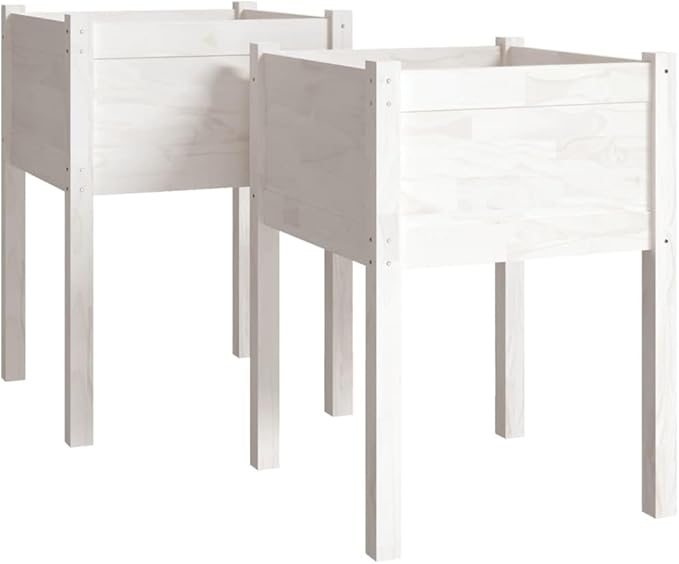 Garden Planters,Greenhouse Planter,Decorative Patio Planters,Patio Raised Beds,Vegetable Planters,Herb Planters,for Herbs,Fruits,Deep-rooted vegetables,2 pcs White 19.7"x19.7"x27.6" Solid Wood Pine
