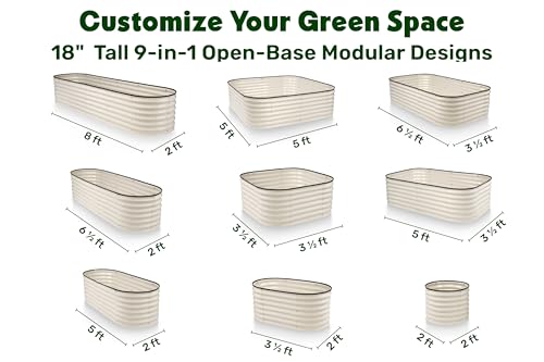 9-in-1 Galvanized Steel Raised Garden Bed // 8×2×1.5 ft Modular Planter for Gardening, Vegetables, Flowers // 18" Tall Metal Raised Garden Beds Outdoor (White) // Patented Design Planter Box (White / 8x2x1.5 ft)