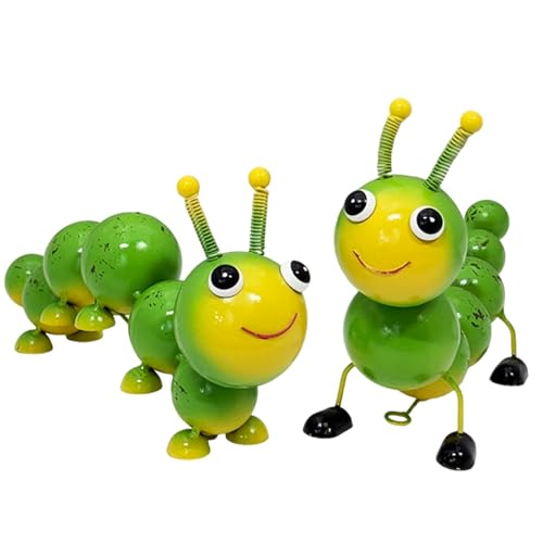 Metal Caterpillar Statue Yard Art Garden Decor (Green)