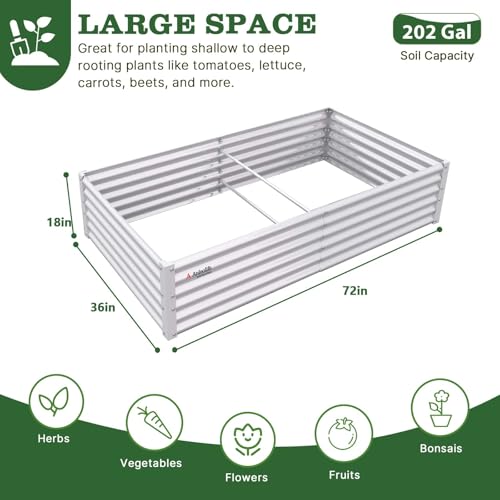 Anleolife 6x3x1.5ft Rectangle Galvanized Raised Garden Bed (Rectangle White / 6×3×1.5ft Tall)