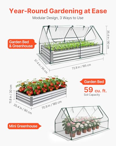 6x3x1FT Metal Raised Garden Bed with Greenhouse Cover (Silver / 6x3x1 FT)