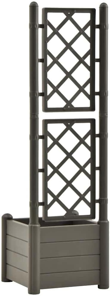 vidaXL Garden Raised Bed with Trellis, Raised Bed for Flowers and Plants, Planter with Drainage Hole, Outdoor and Indoor Use, Anthracite, 16.9"x16.9"x55.9", PP
