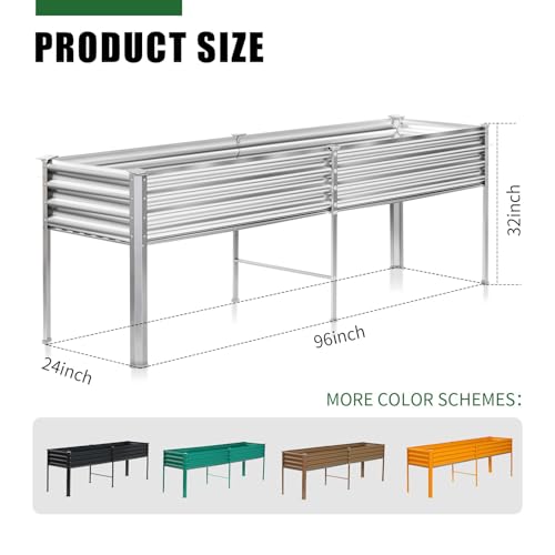 Galvanized Raised Garden Bed with Legs (Silver / 96×24×32in)