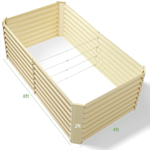 8×4×2ft Galvanized Raised Garden Bed (8×4×2ft（Rectangular） / Cream Yellow)