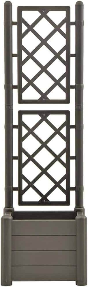 vidaXL Garden Raised Bed with Trellis, Raised Bed for Flowers and Plants, Planter with Drainage Hole, Outdoor and Indoor Use, Anthracite, 16.9"x16.9"x55.9", PP