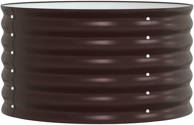 vidaXL Round Galvanized Steel Garden Planter | Modern Outdoor Metal Brown 31.5 X 17.3 in Tough Build and Powder Coated Finish Perfect for Spring Summer Planting Plant Pot Flower Oval