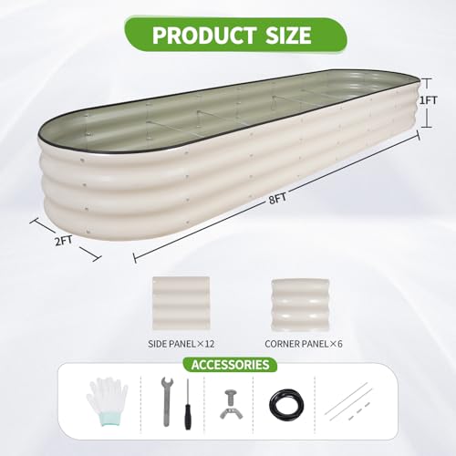Galvanized Raised Garden Bed Outdoor (White / 8x2x1ft)
