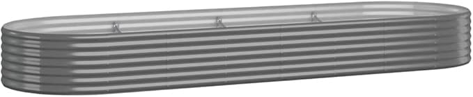 Grey Powder-Coated Steel Raised Garden Bed, 126.8x39.4x14.2 Inch Large Oval Outdoor Planter for Vegetables, Herbs, Flowers