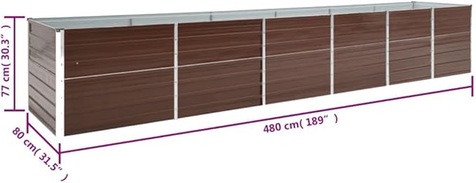 vidaXL Raised Bed Brown Galvanized Steel 189 x 31.5 x 30.3 in Durable