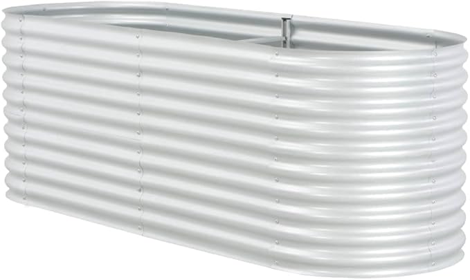vidaXL Garden Raised Bed Galvanised Steel, Oval Garden Planter for Flowers and Planters, Bottomless Raised Flower Bed, Weather-Resistant, Silver, 94.5"x31.5"x31.9"