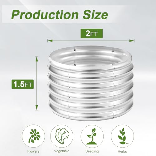 2 Pack 2x2x1.5ft Round Galvanized Raised Garden Bed Outdoor Metal Planter Box for Vegetables Steel Raised Beds for Gardening Silver (Silver / 2x2x1.5ft (2PCS))