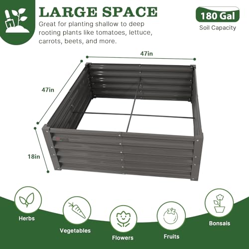 Anleolife 4x4x1.5ft Square Galvanized Raised Garden Bed (Square-quartz Grey / 4x4x1.5ft Tall)