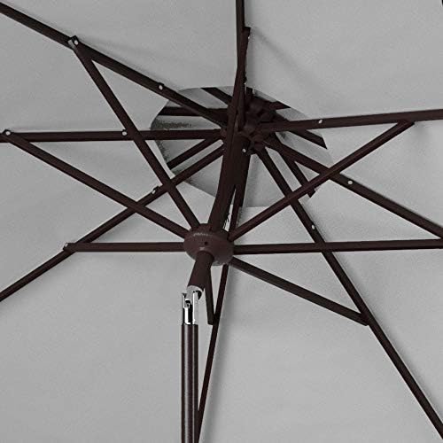 SAFAVIEH 9ft Outdoor Patio Umbrella, Double Top, Valance, Ivory & Black Trim, Double Top, Auto Crank Tilt, UV Resistant for Deck, Backyard, Poolside (PAT8206E)