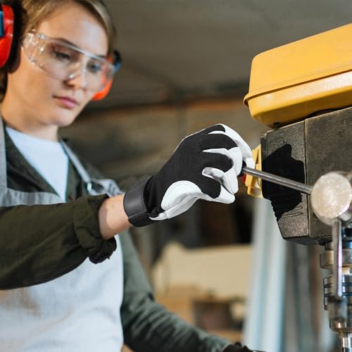 Work Gloves for Men & Women (White Black (1 Pair) / Medium)