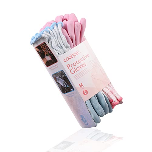 6 Pairs Gardening Gloves for Women Ladies (Sakura Pink, Light Blue / Medium (Pack of 6))