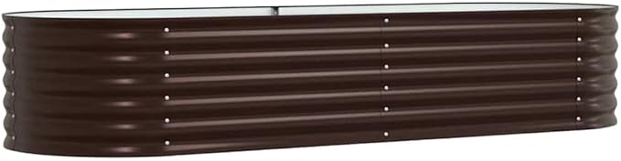 vidaXL Modern Galvanized Steel Garden Raised Bed 94.5In X 31.5In 17.3In Outdoor Metal Planter Durable Brown Finish Perfect for Vegetables and Flowers Stylish Home Gardening Solution Hive Oval Design