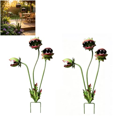 Whimsical Metal Carnivorous Plant Garden Stake