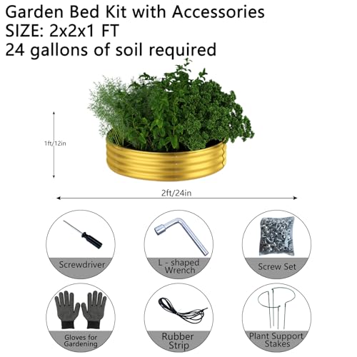 Galvanized Metal Planter Round Raised Garden Bed Kit for Gardening Outdoor Galvanized Planter Outdoor 2PC Gold 2X2X1FT (Gold / 2x2x1FT（2pcs）)