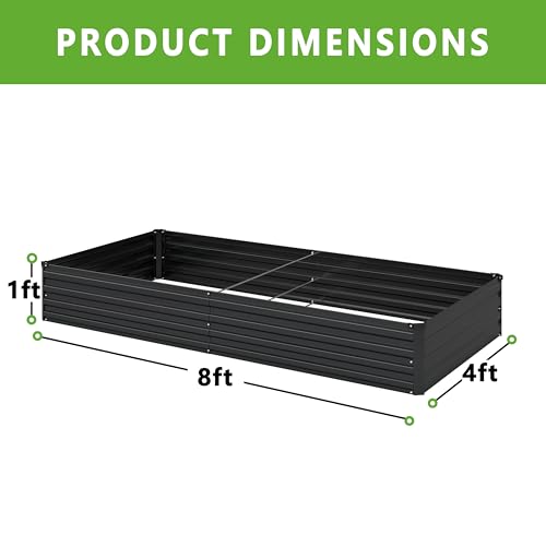 2PCS 8x4x1FT Galvanized Raised Garden Bed Kit (Black / 8x4x1(2PCS))