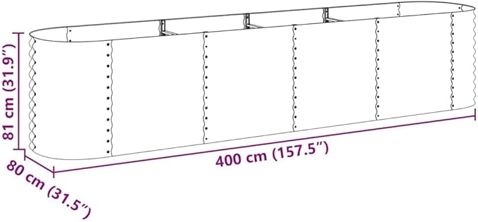 vidaXL Garden Raised Bed Galvanised Steel, Oval Garden Planter for Flowers and Planters, Bottomless Raised Flower Bed, Weather-Resistant, Grey, 157.5"x31.5"x31.9"