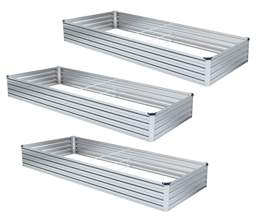 3 Pack 6x3x1FT Galvanized Raised Garden Beds Kit Outdoor Metal Gardening Planter Box for Vegetable Elevated Flower Herbs (Silver(3 Pack) / 6x3x1FT)
