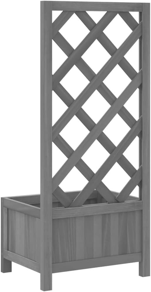Wood Planter with Trellis, Outdoor Raised Garden Bed with Trellis, Wooden Planter Box for Climbing Plants, 15.7"x11.8"x35.4" Gray Solid Wood Fir