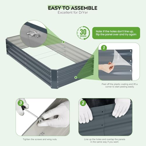 2Pack 6×3×1ft Galvanized Raised Garden Bed Kit (Irongrey / 6x3x1ft (Pack of 2))