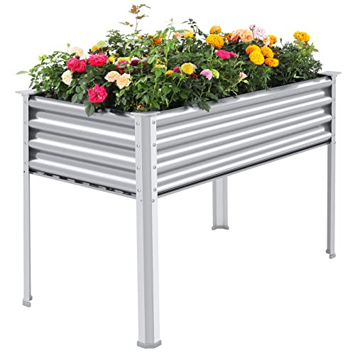 Galvanized Raised Garden Bed with Legs (Silver / 48×24×32in)