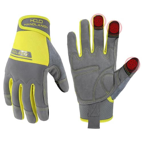 Work Gloves for Men & Women (Yellow Grey (1 Pair) / Large)