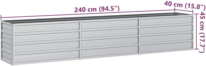 Rectangular Raised Garden Bed, Silver Galvanized Steel Planter for Outdoor Plants, Durable Metal Garden Box, 94.5x94.5x17.7 Inch Large Capacity for Vegetables, Herbs, Flowers