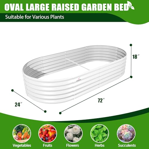 Anleolife 6x2x1.5ft Oval Galvanized Raised Garden Bed (Oval Round White / 6×2×1.5ft Tall)