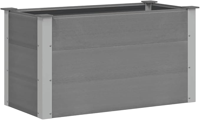 Garden Raised Bed Grey Wood-Plastic Composite Aluminum Planter Box for Outdoor Balcony Patio Planting Flowers Greenery